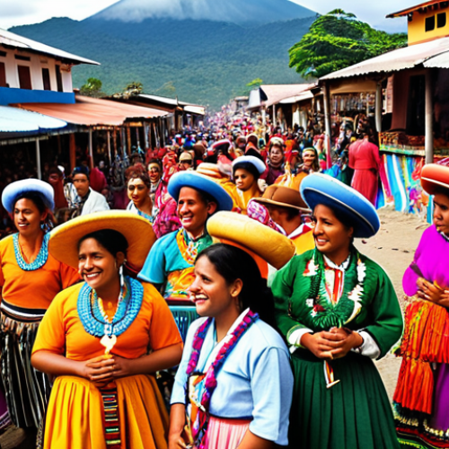 Home 11 **
"A vibrant Guatemalan festival scene. People are celebrating, wearing traditional clothing, with colorful decorations everywhere. Focus on the joy and community spirit. Market stands with local products, traditional textiles, marimba music."
**